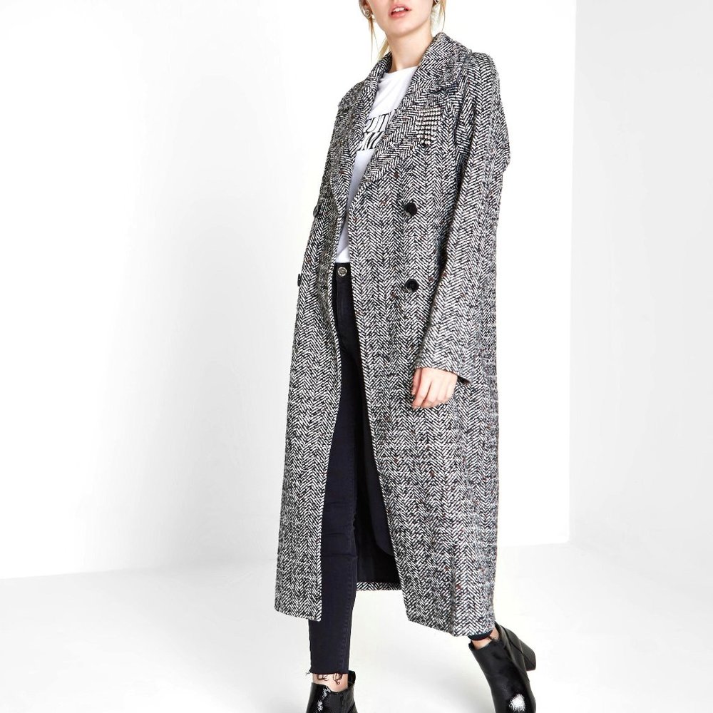 River Island Double Breasted Herringbone Coat
